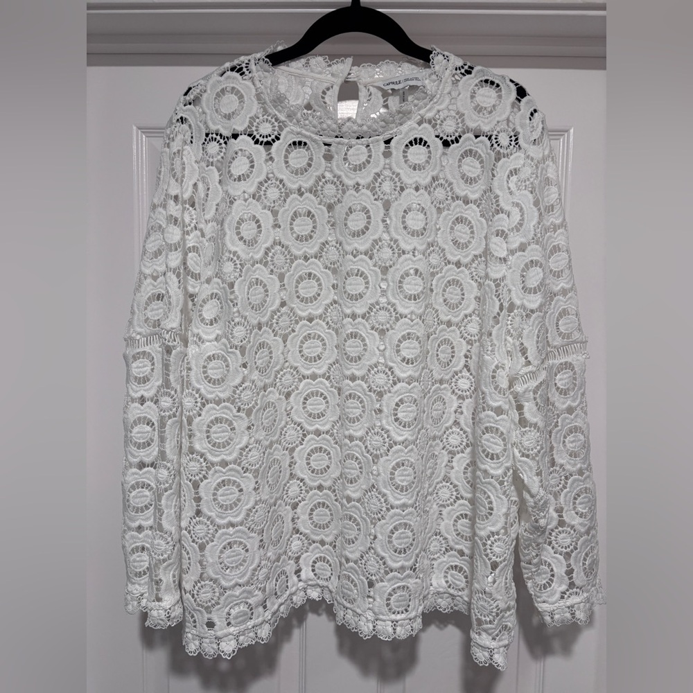 Capsule White Floral Lace Blouse Plus Size 26 Crochet Long Sleeve